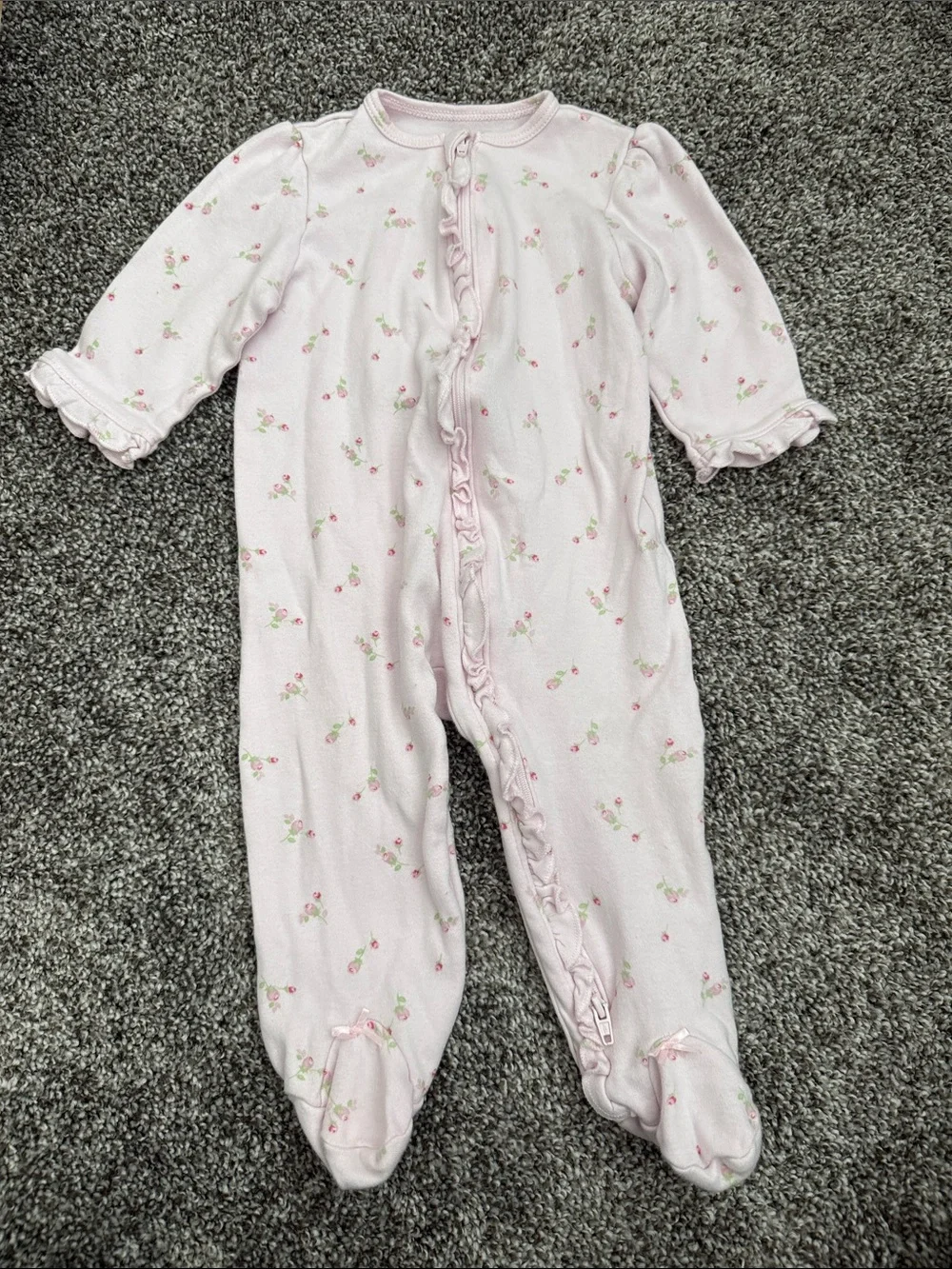 Little Me Light Pink Floral Ruffle Footed One-Piece